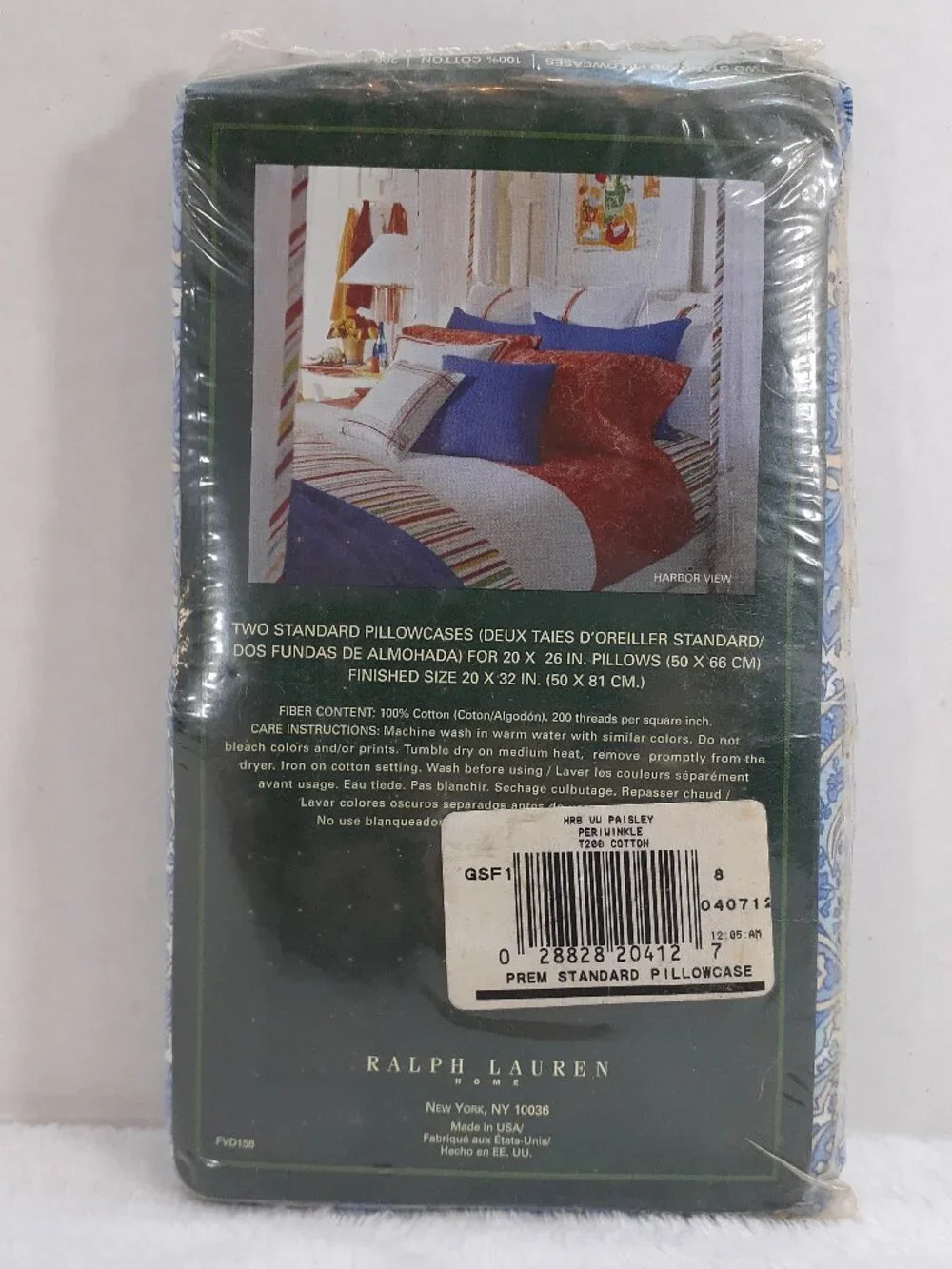 Lauren Ralph Lauren Standard Pillowcases Harbor View Paisley Periwinkle Vtg NOS